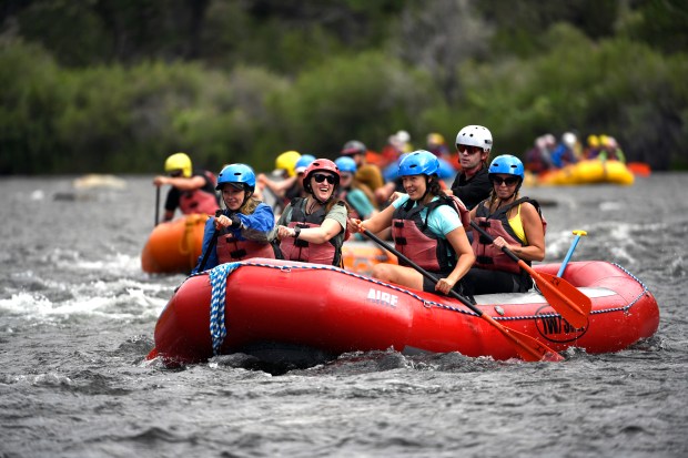 Rafters paddle their way into Brown's Canyon on the Arkansas River on July 24, 2022 in Salida, Colorado. (Photo by Helen H. Richardson/The Denver Post)
