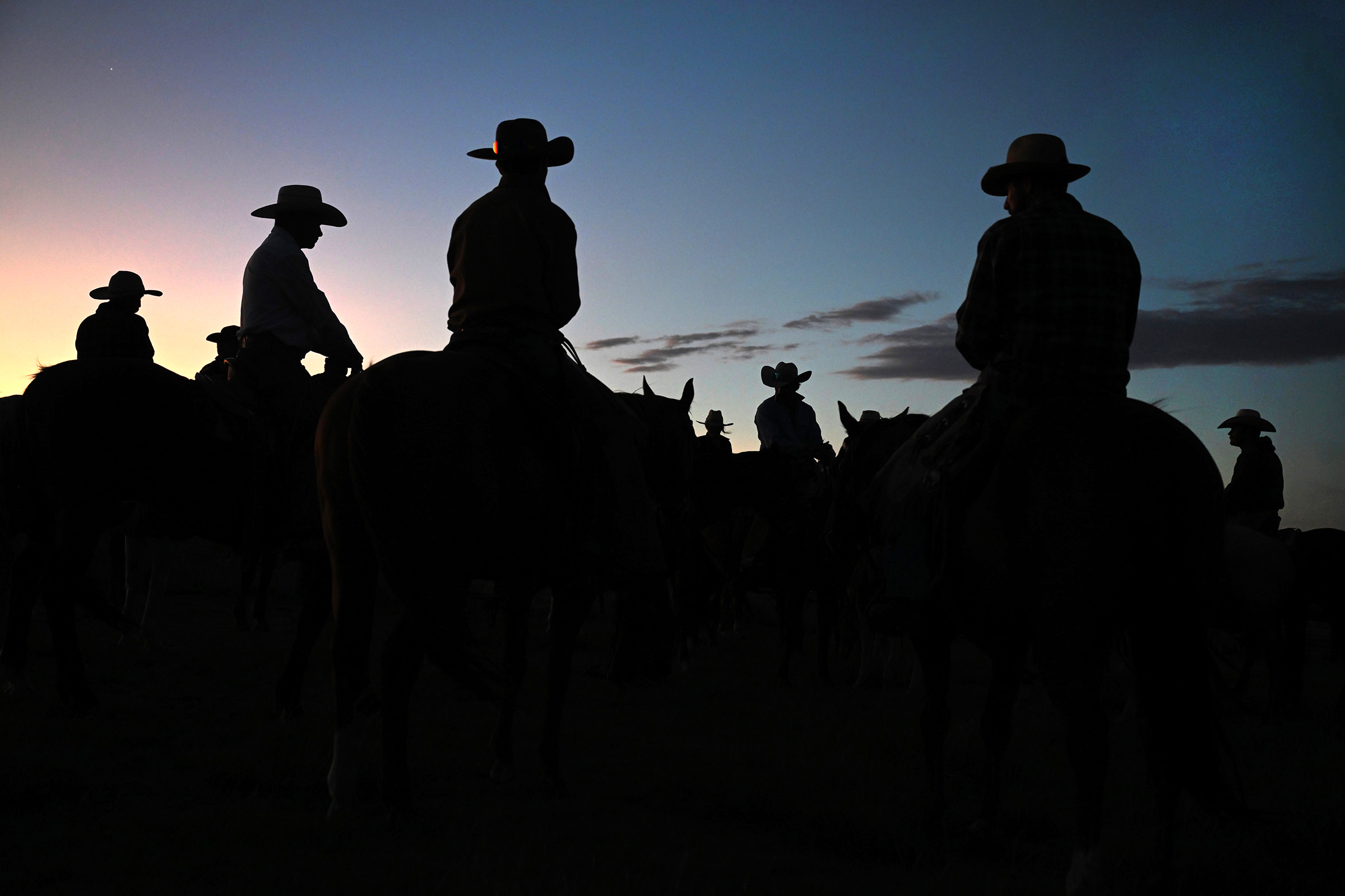 Cowboys and ranchers are up before dawn to head out to gather the cattle for their final branding at Chico Basin Ranch near Hanover, Colorado on June 26, 2024. (Photo by Helen H. Richardson/The Denver Post)