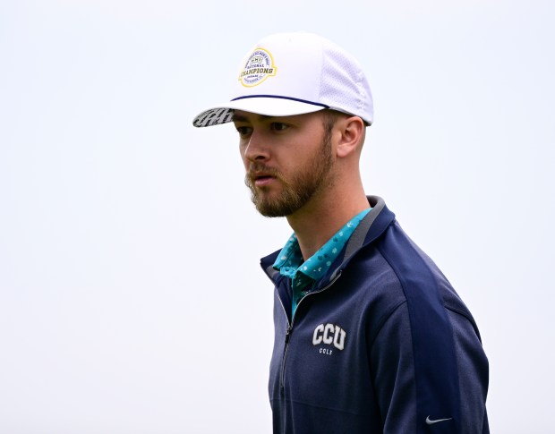 Colorado Christian's Xavier Bighaus chips onto the green during practice at the Bear Creek Golf Club in Lakewood, Colorado on Thursday, April 24, 2025. (Photo by Andy Cross/The Denver Post)