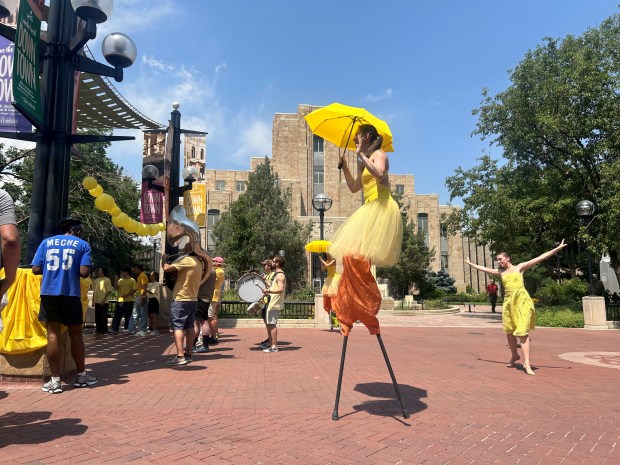 Performers take to Boulder's Pearl Street Mall during a site visit with the Sundance Institute in Aug. 2024. (Provided by Visit Boulder)